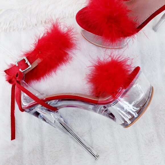 Marabou Feather Platform Shoes Sandals - Picture 6 of 15